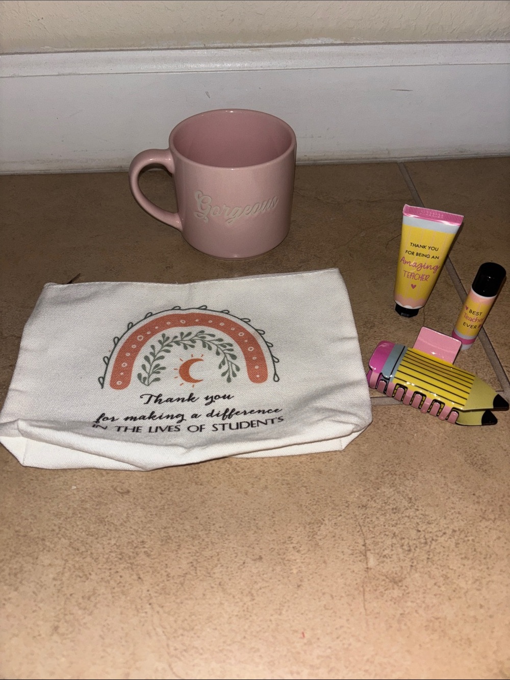 Teacher bundle gorgeous pink mug pouch clip  cream lip balm